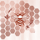 Abeille stylisée sur fond de miel hexagonal